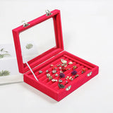Flannel Velvet Jewelry Organizer Box Earrings Rings Transparent Glass