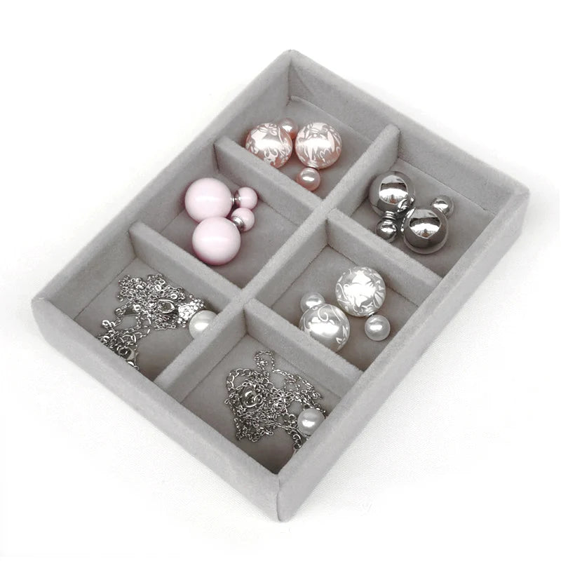 Flannelette Jewelry Box Stackable Storage Gray
