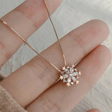 Cubic Zircon Snowflake Pendant Necklace 925 Silver