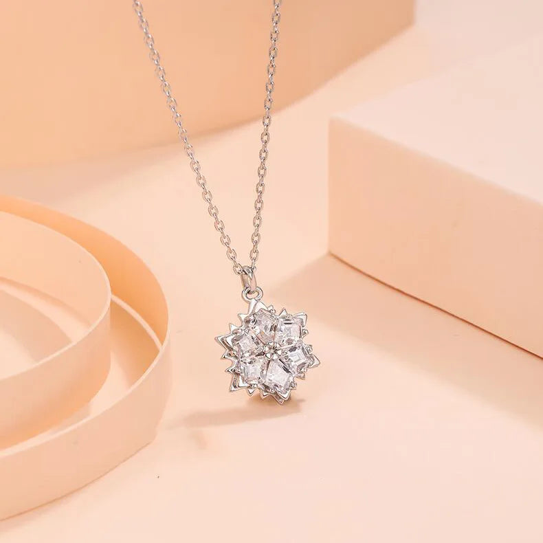 CZ Snowflake Pendant Necklace Clavicle Chain Rose Silver