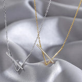 V Letter Zircon Pendant Necklace for Women
