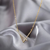 V Letter Zircon Pendant Necklace for Women