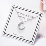 Irregular Crescent 925 Silver Moon Crystal Pendant Necklace