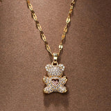 Lovely Bear Pendant Necklace for Women Stainless Steel Jewelry Gift