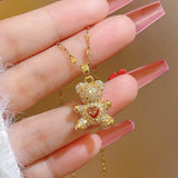 Lovely Bear Pendant Necklace for Women Stainless Steel Jewelry Gift