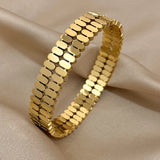 316L Stainless Steel Double Row Hollow Geometric Bracelet Bangles for Women