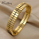 316L Stainless Steel Double Row Hollow Geometric Bracelet Bangles for Women