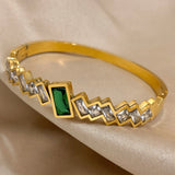Geometric Green Zircon Bracelet Bangle for Women