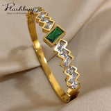 Geometric Green Zircon Bracelet Bangle for Women
