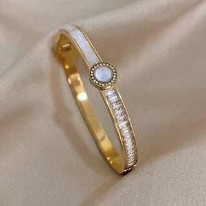 316L Stainless Steel Round Charm Shell Zircon Bangles for Women