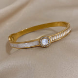 316L Stainless Steel Round Charm Shell Zircon Bangles for Women