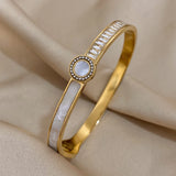 316L Stainless Steel Round Charm Shell Zircon Bangles for Women