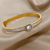 316L Stainless Steel Round Charm Shell Zircon Bangles for Women