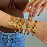 Boho Shell Stone Steel Bangles Bracelets 18K Jewelry