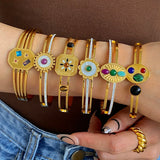 Boho Shell Stone Steel Bangles Bracelets 18K Jewelry