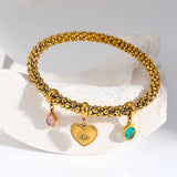 Green Crystal Heart Charm Bangles Bracelet for Women