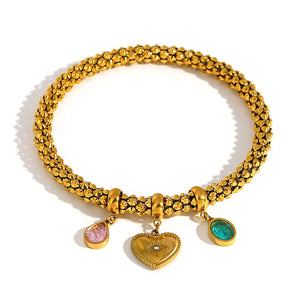 Green Crystal Heart Charm Bangles Bracelet for Women