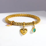 Green Crystal Heart Charm Bangles Bracelet for Women
