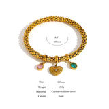 Green Crystal Heart Charm Bangles Bracelet for Women