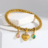 Green Crystal Heart Charm Bangles Bracelet for Women