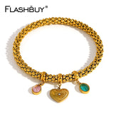 Green Crystal Heart Charm Bangles Bracelet for Women