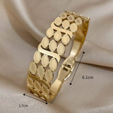 Charm Leaf Wide Bangle Bracelet Stainless Steel Jewelry