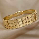 Charm Leaf Wide Bangle Bracelet Stainless Steel Jewelry