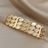 Charm Leaf Wide Bangle Bracelet Stainless Steel Jewelry