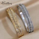 Chunky Wide Stainless Steel Bangle Bracelets for Women Men