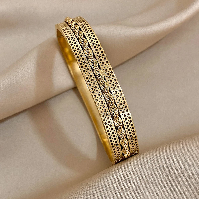 Chunky Wide Stainless Steel Bangle Bracelets for Women Men