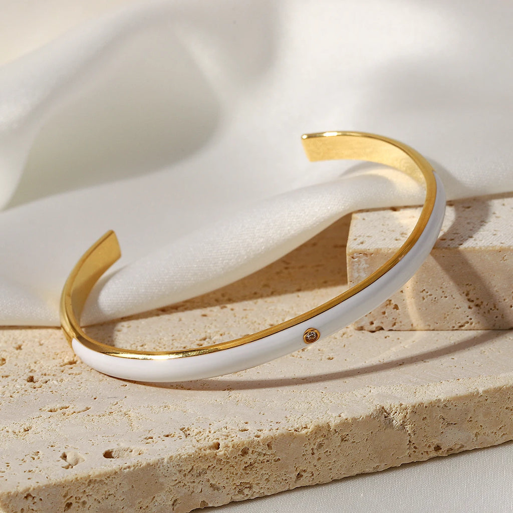 Zircon Enamel Stainless Steel Bangles for Women