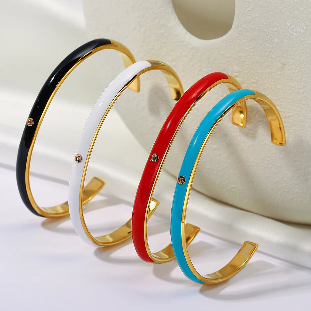 Zircon Enamel Stainless Steel Bangles for Women