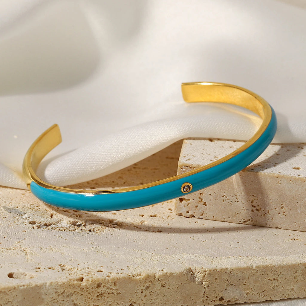 Zircon Enamel Stainless Steel Bangles for Women