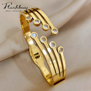 Zirconia Geometric Steel Bangles for Women