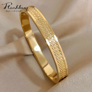 Golden Stainless Steel Rune Charm Bangles Bracelet for Women