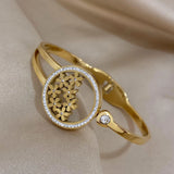 Rhinestone Charm Flowers Steel Bangles Bracelets Women