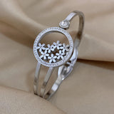 Rhinestone Charm Flowers Steel Bangles Bracelets Women