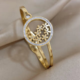 Rhinestone Charm Flowers Steel Bangles Bracelets Women