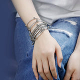 Multilayer Leather Bracelets for Women with Alloy Beads and Rhinestone Chain