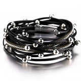 Multilayer Leather Bracelets for Women with Alloy Beads and Rhinestone Chain