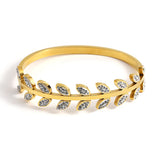 Leaf Rhinestone Bangle Bracelet for Women