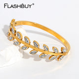 Leaf Rhinestone Bangle Bracelet for Women