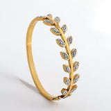 Leaf Rhinestone Bangle Bracelet for Women