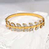 Leaf Rhinestone Bangle Bracelet for Women
