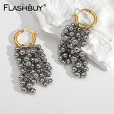 Silver Beads Tassel Hoop Earrings Detachable Pendientes Gift