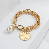 Chunky Chain Pearl Charm Bracelet Women Jewelry