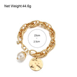 Chunky Chain Pearl Charm Bracelet Women Jewelry