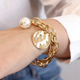 Chunky Chain Pearl Charm Bracelet Women Jewelry