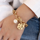 Chunky Chain Pearl Charm Bracelet Women Jewelry