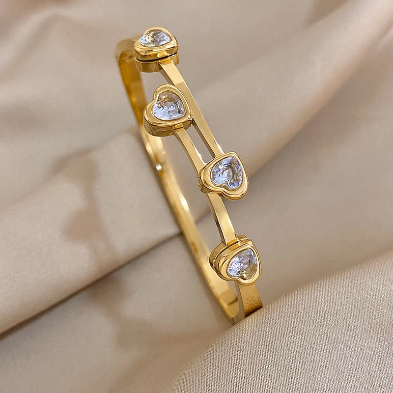 Zircon Love Heart Stainless Steel Bangles Bracelets for Women